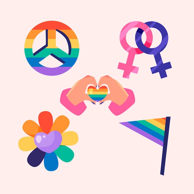 Free vector flat design elements collection for pride month celebration