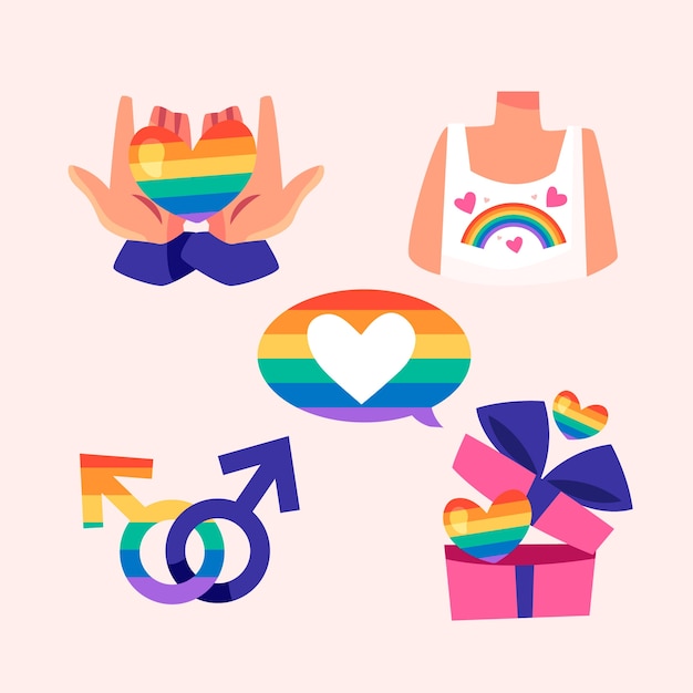 Free vector flat design elements collection for pride month celebration