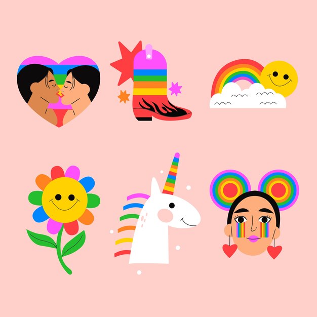 Flat design elements collection for pride month celebration