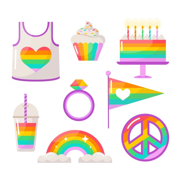 Free vector flat design elements collection for pride month celebration