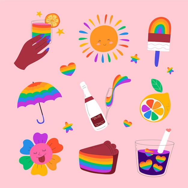 Free vector flat design elements collection for pride month celebration