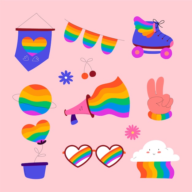 Free vector flat design elements collection for pride month celebration