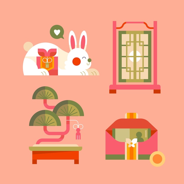 Flat design elements collection for seollal festival celebration