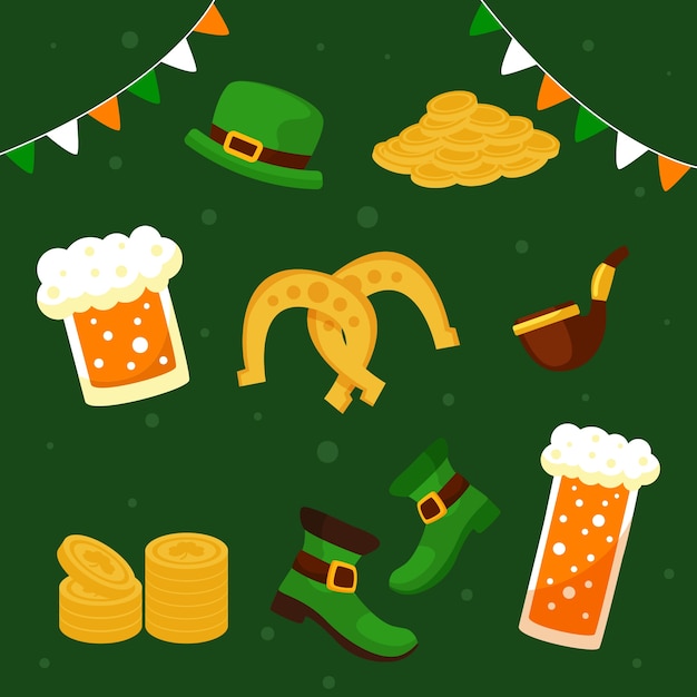 Free vector flat design elements collection for st patrick's day celebration