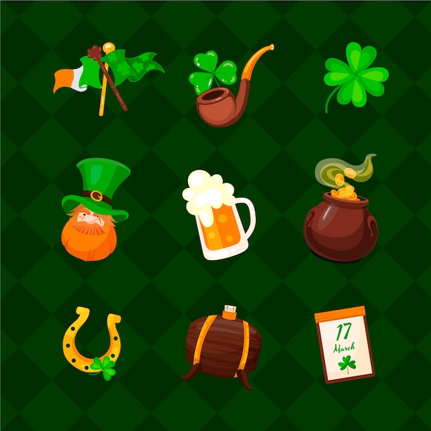 Free vector flat design elements collection for st patrick's day celebration