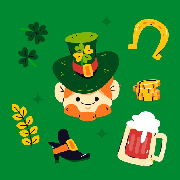 Flat design elements collection for st. patrick's day celebration