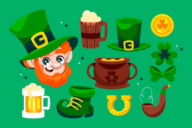 Flat design elements collection for st. patrick's day celebration