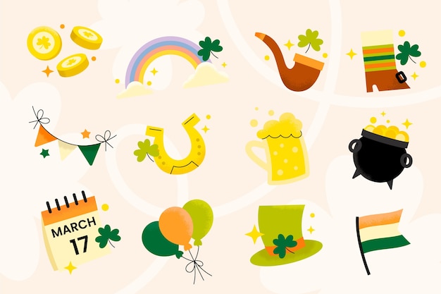 Flat design elements collection for st patricks day celebration