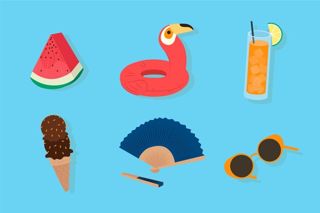 Flat design elements collection for summer season