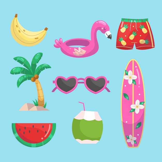 Flat design elements collection for summer season