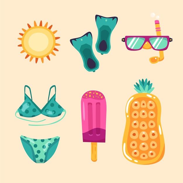 Flat design elements collection for summer season