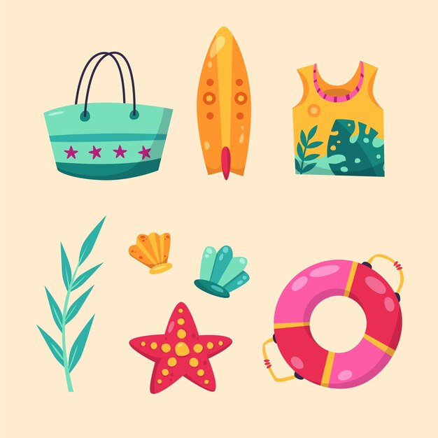 Free vector flat design elements collection for summer season