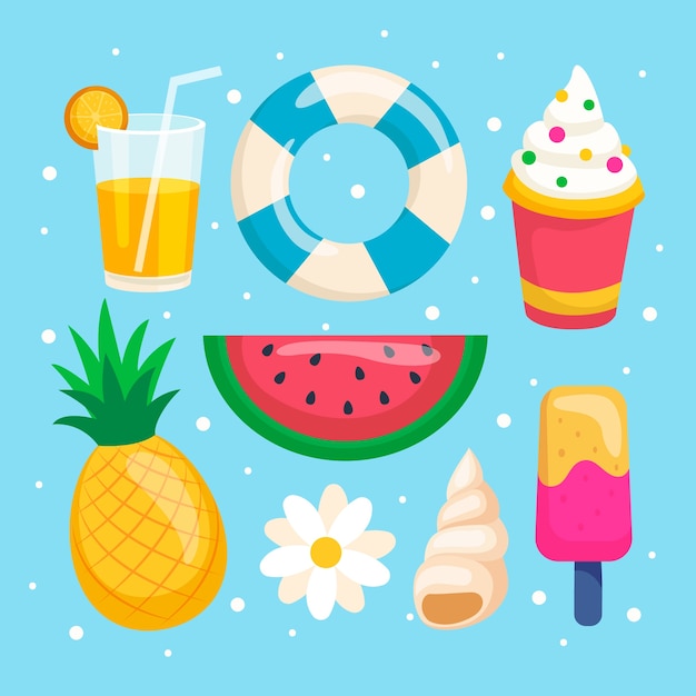 Flat design elements collection for summer season