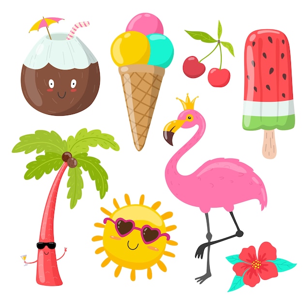 Free vector flat design elements collection for summertime season