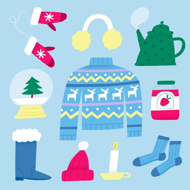 Flat design elements collection for winter season celebration