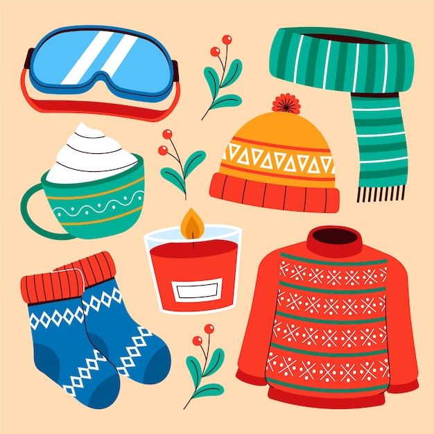 Flat design elements collection for winter season