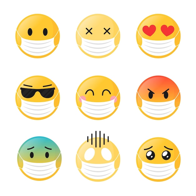 Flat design emoji with face mask pack