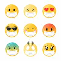 Free vector flat design emoji with face mask pack