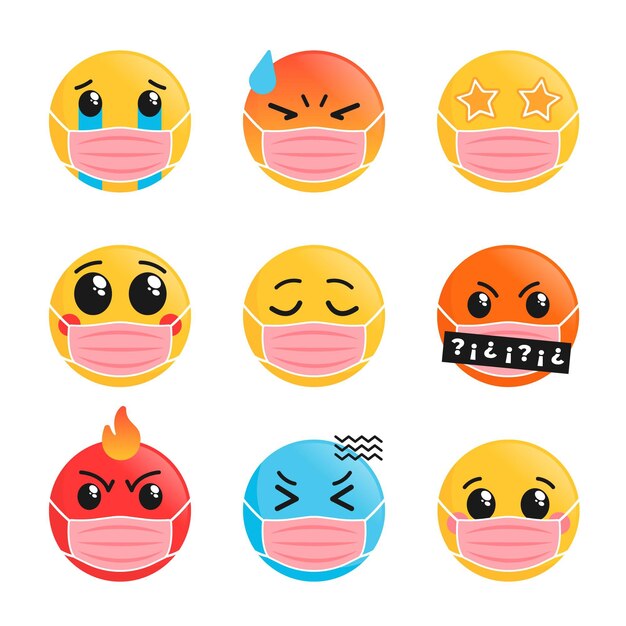 Flat design emoji with face mask pack