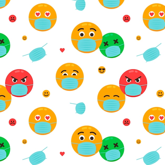 Free vector flat design emoji with face mask pattern