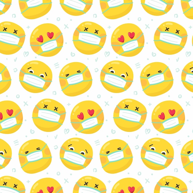 Flat design emoji with face mask pattern