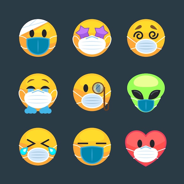 Flat design emoji with face masks