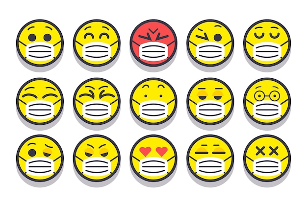 Vettore gratuito emoji dal design piatto con maschere per il viso