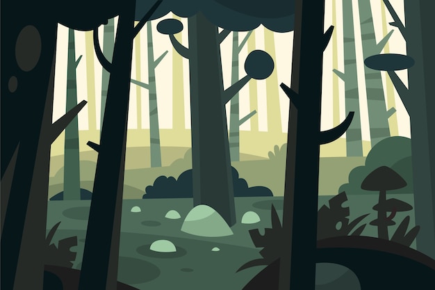 フラットなデザインの魔法の森のイラスト