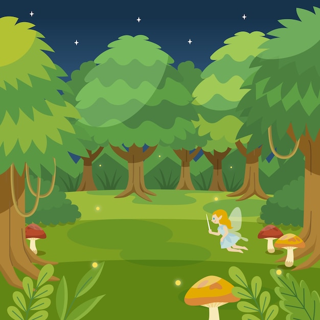 Free vector flat design enchanted forest illustration