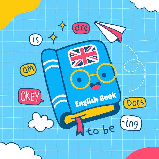 Flat design english book illustration