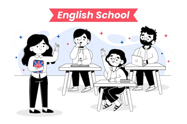 Illustrazione del libro inglese di design piatto