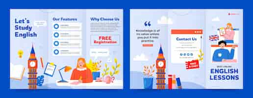 Free vector flat design english lessons brochure