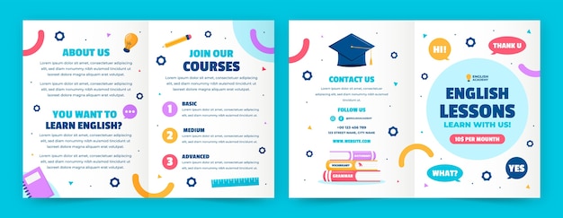 Free vector flat design english lessons brochure