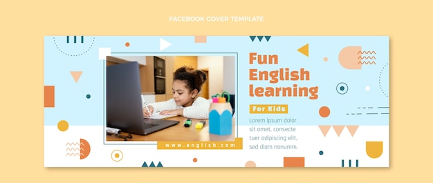 Copertina facebook di lezioni di inglese design piatto