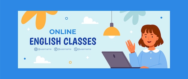 Vettore gratuito cover di facebook per le lezioni di inglese flat design