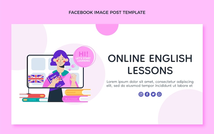 Free Vector flat design english lessons facebook post