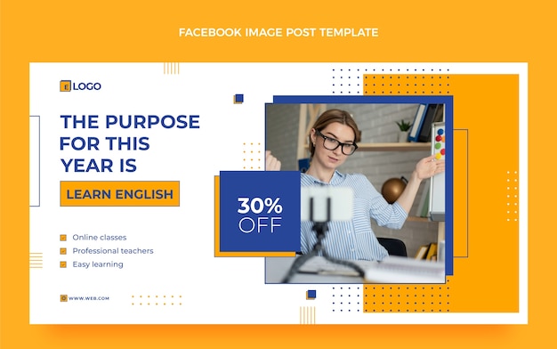 Vettore gratuito post facebook di lezioni di inglese design piatto