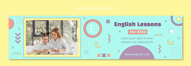 Vettore gratuito lezioni di inglese design piatto per bambini twitch banner