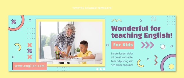 Flat design english lessons for kids twitter header