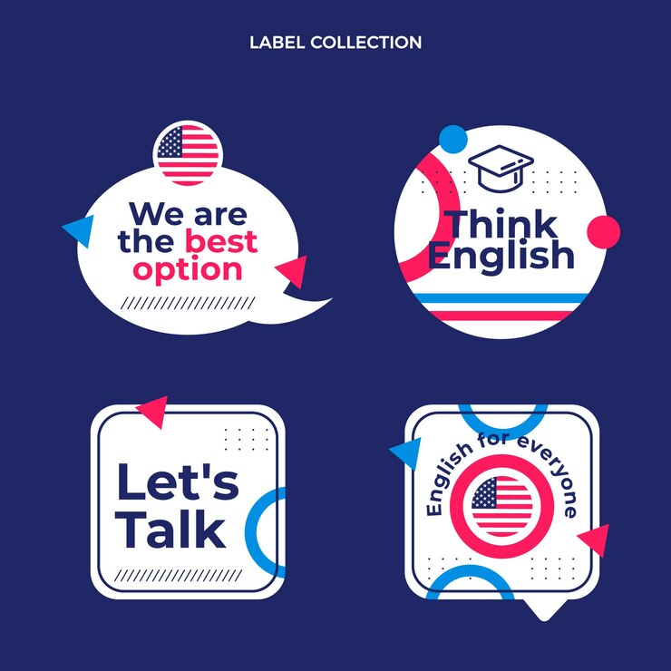 Free Vector flat design english lessons labels