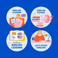 Free vector flat design english lessons labels