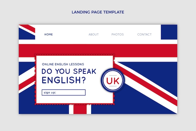 Flat design english lessons landing page