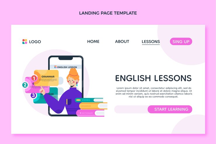 Free Vector flat design english lessons landing page