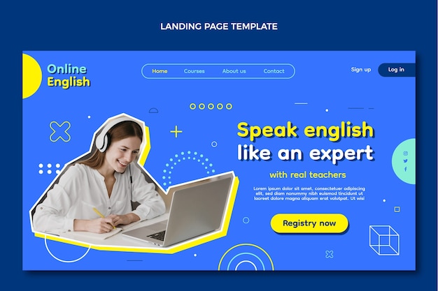 Flat design english lessons landing page