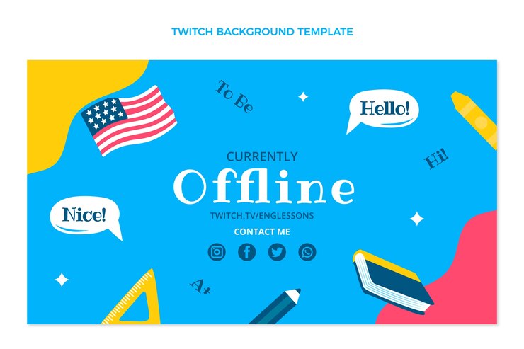 Free Vector flat design english lessons offline twitch background