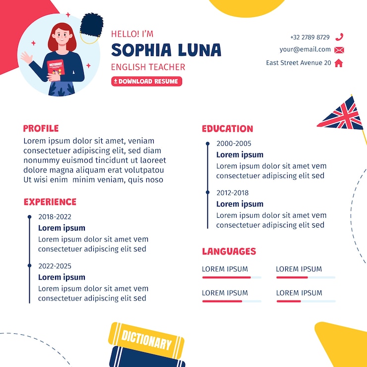 Free Vector flat design english lessons  online resume