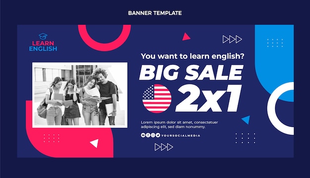 Vettore gratuito sfondo di vendita di lezioni di inglese design piatto