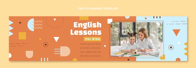 Free vector flat design english lessons twitch banner