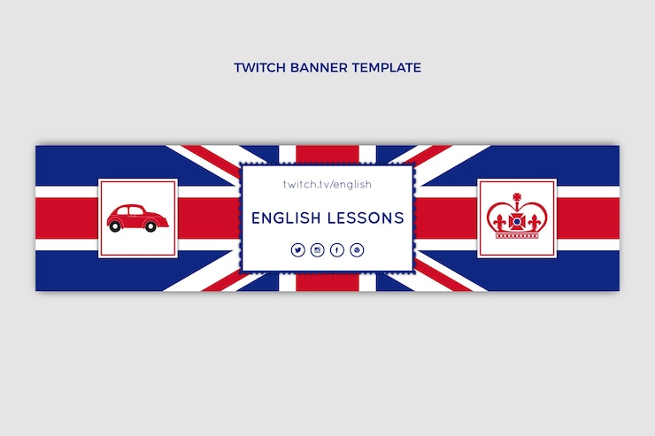 Free Vector flat design english lessons twitch banner