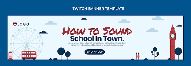 Free vector flat design english lessons twitch banner